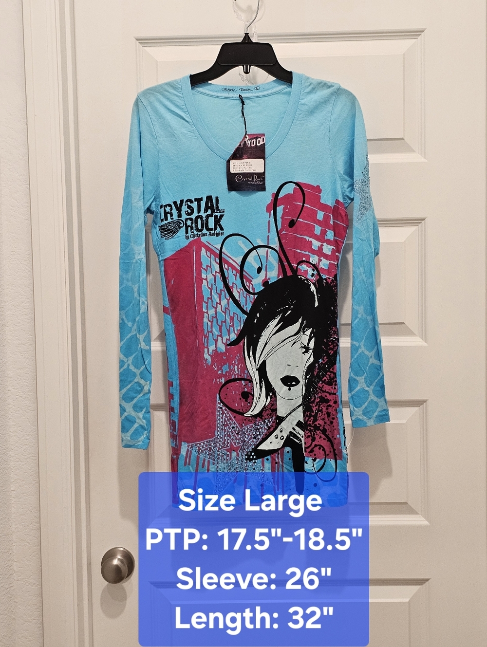 NWT Crystal Rock Christian Audigier Rocker Girl Tee - Size L - #64/1000